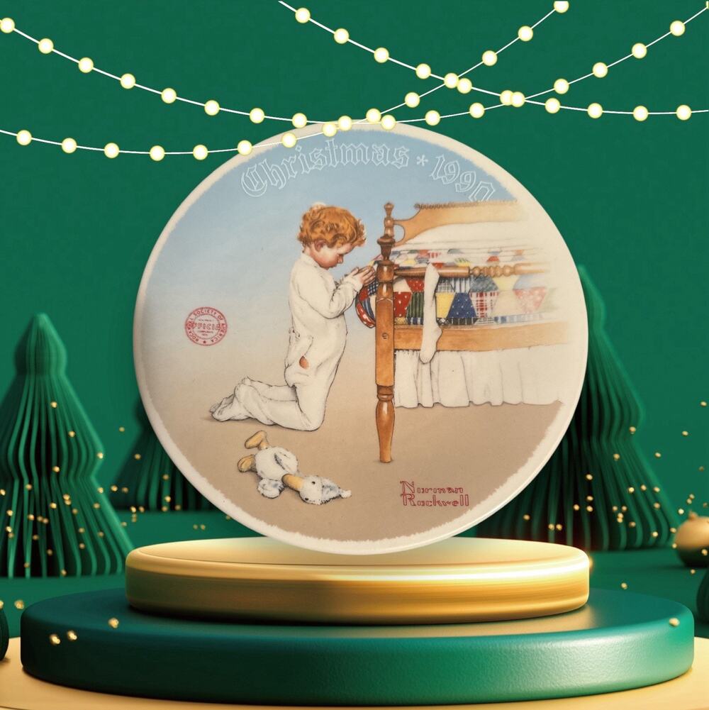 "A Christmas Prayer" Norman Rockwell Christmas 1990 Plate with COA and Booklet
